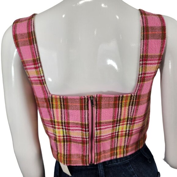 Maeve By Anthropologie Pink Combo Plaid Crop Top Size 2 - Picture 2 of 13